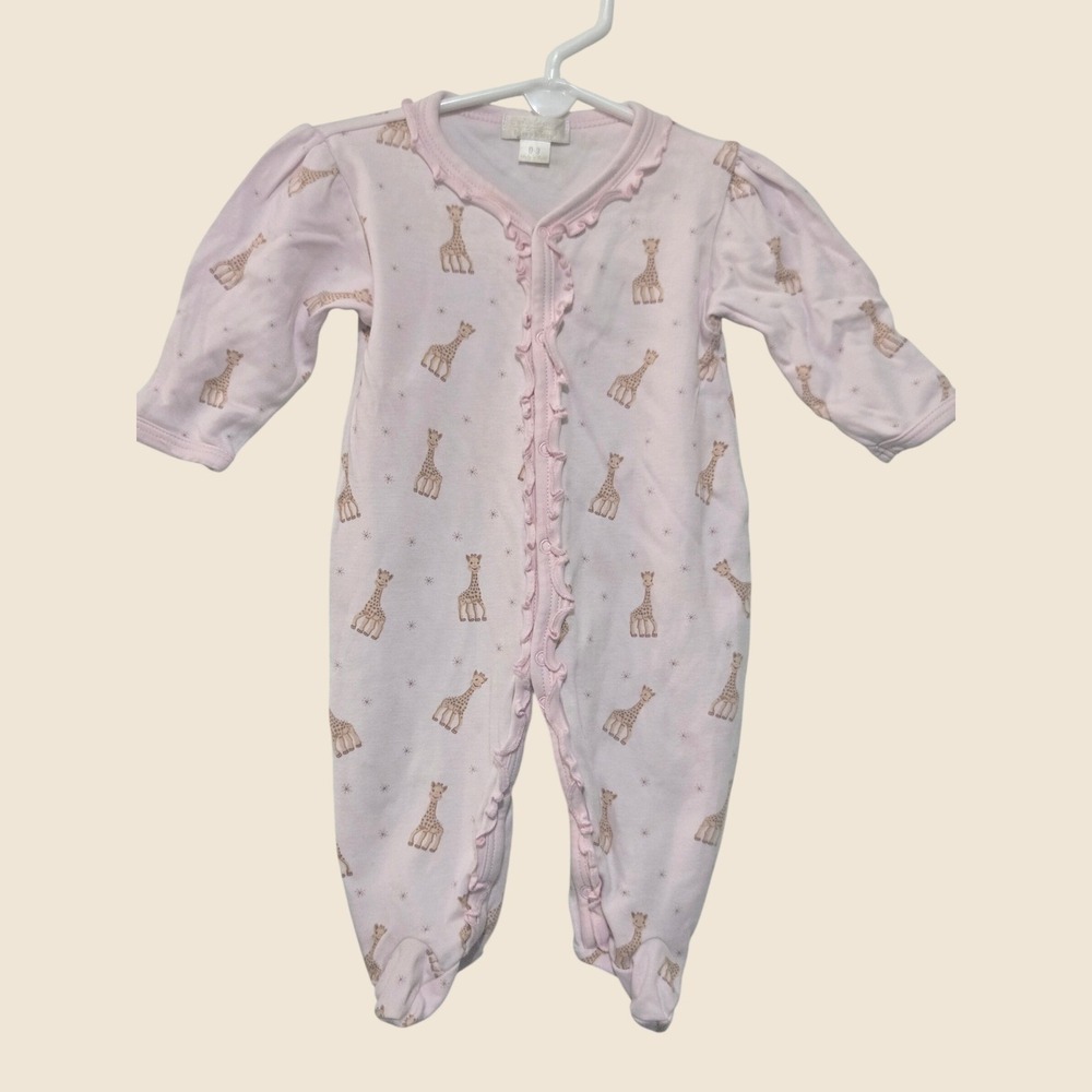 Kissy Kissy Baby Girl Giraffe Print Pima Cotton Footie Sleeper Pink 0-3 Months